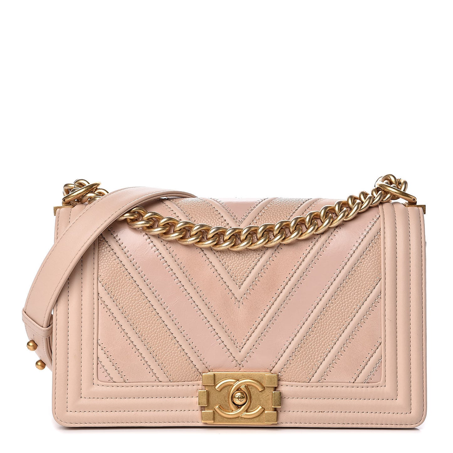 Caviar Calfskin Chevron Medium Boy Flap Light Pink