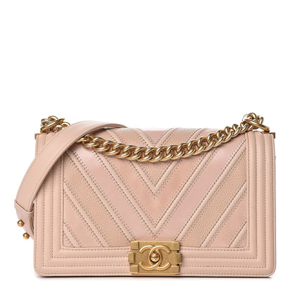 Chanel Caviar Calfskin Chevron Medium Boy Flap Light Pink 1 of 16