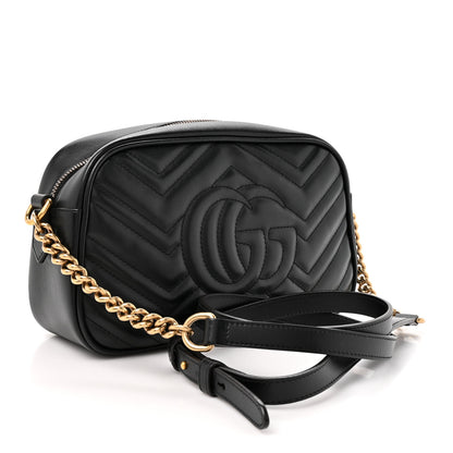Gucci Calfskin Matelasse Small GG Marmont Chain Shoulder Bag Black 3 of 10