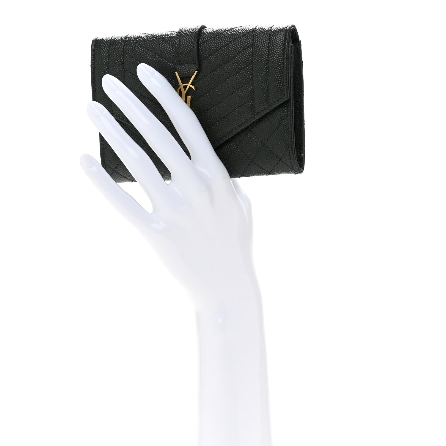 Saint Laurent Grain De Poudre Textured Mixed Matelasse Triquilt Small Monogram Envelope Wallet Dark Green 2 of 10