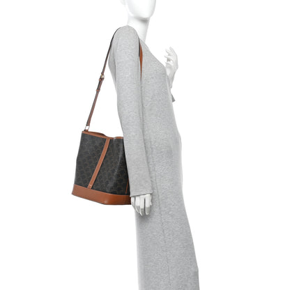 Celine Triomphe Canvas Calfskin Medium Bucket Bag Tan 2 of 10