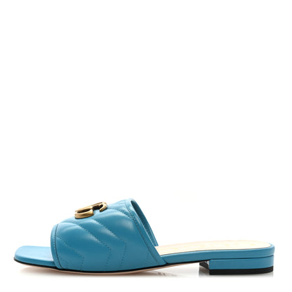 Gucci Nappa Matelasse GG Marmont Flat Slide Sandals 36.5 Light Blue Canvas 1 of 9