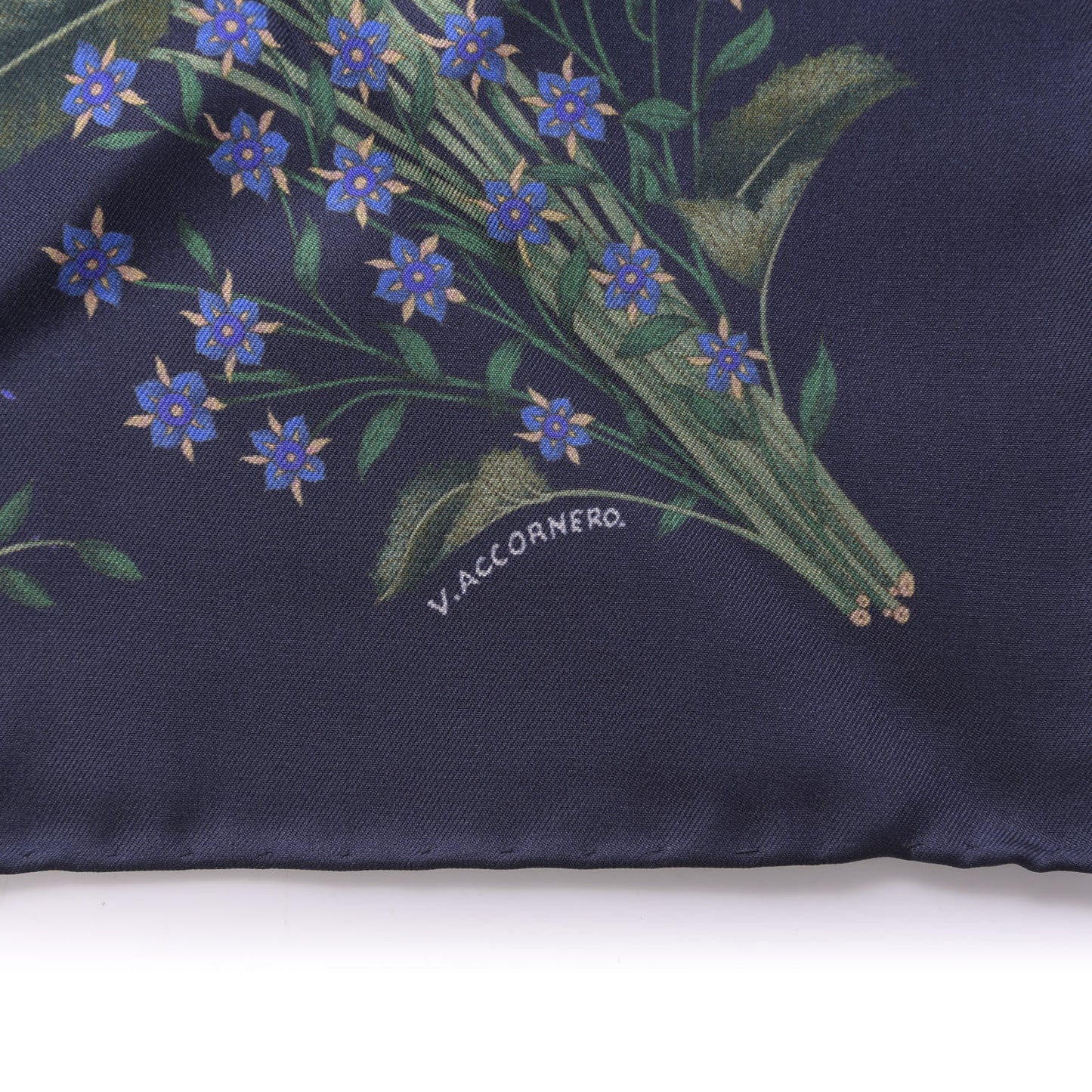 Silk Twill Nuovoflora Square Handkerchief Midnight Blue Blue