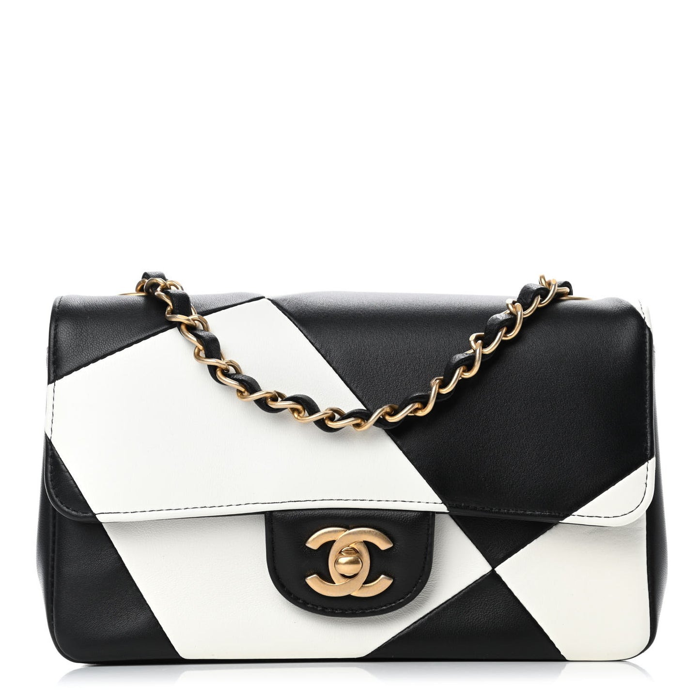 Lambskin Geometric Patchwork Mini Flap Black White