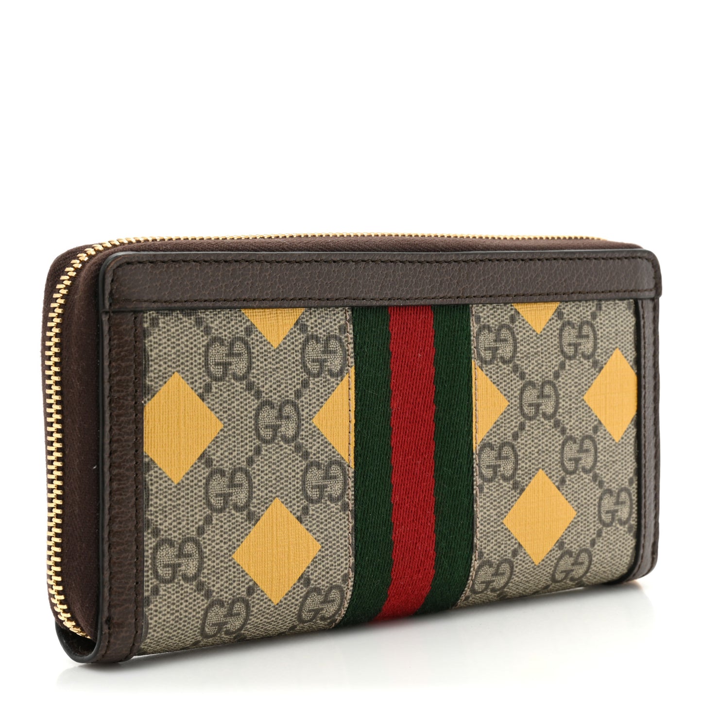 GG Supreme Monogram Web Geometric Ophidia Zip Around Wallet Beige Multicolor Brown Sugar