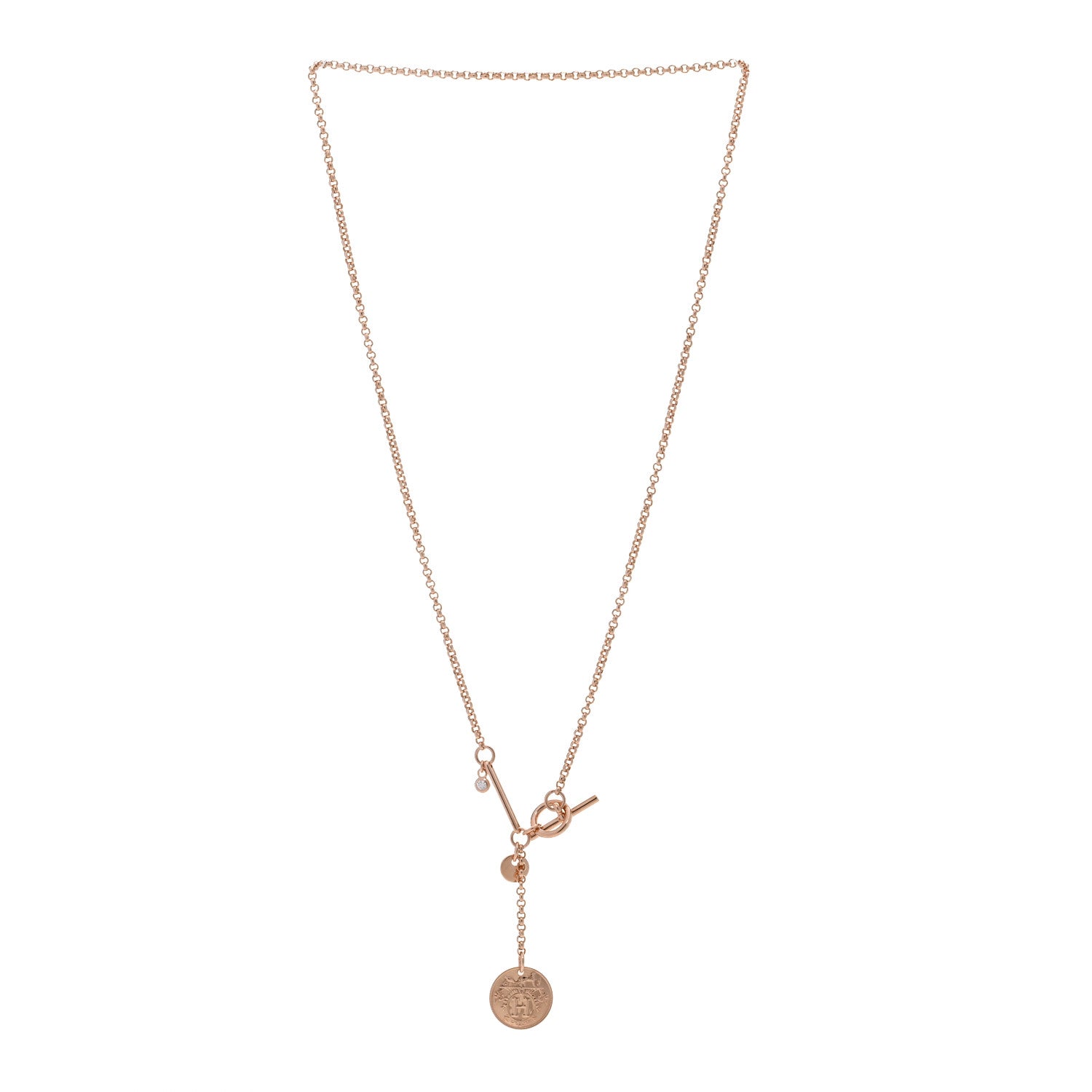 Hermes 18K Rose Gold Diamond PM Ex-Libris Pendant Necklace 3 of 5