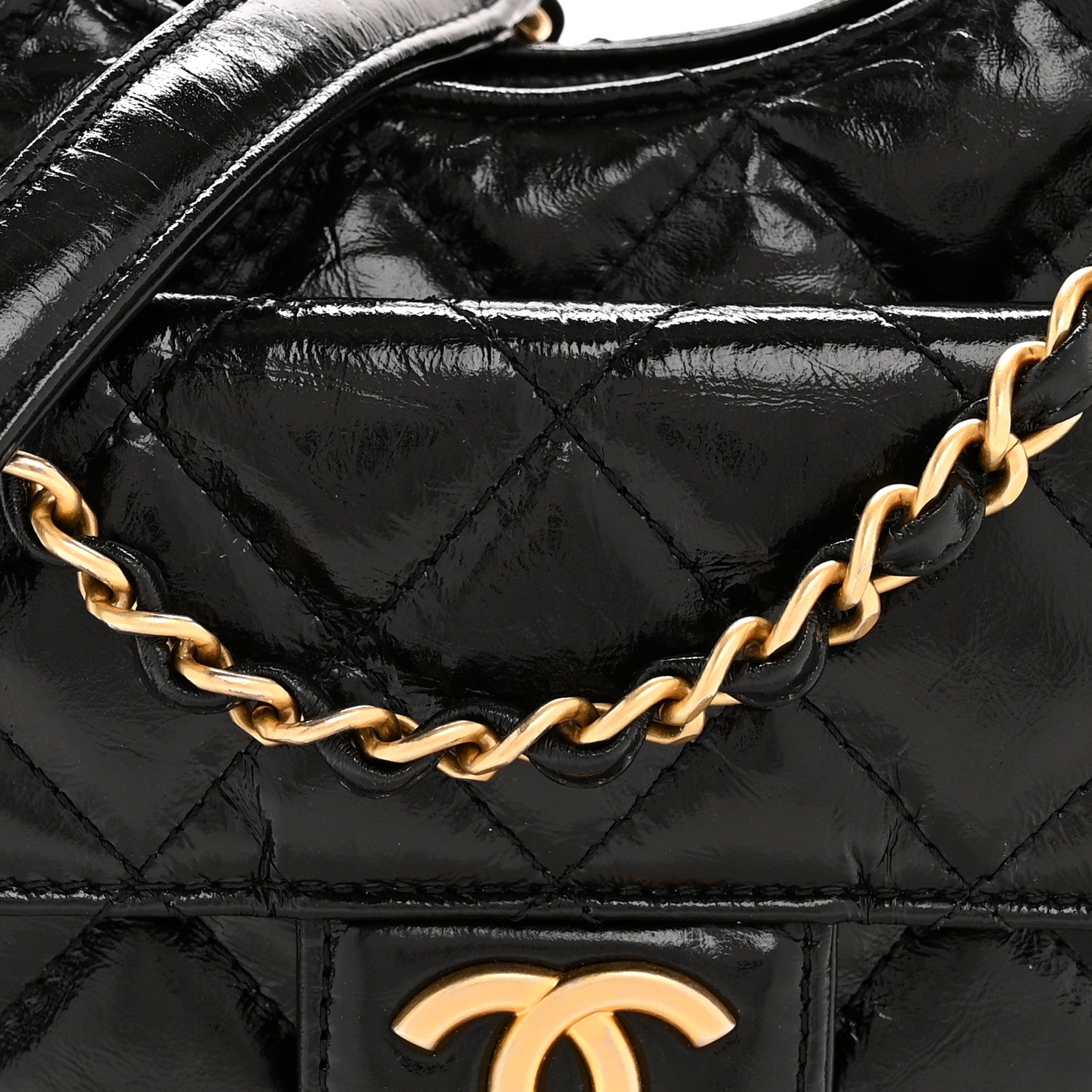 Chanel Shiny Crumpled Calfskin Quilted Small Wavy CC Hobo Black 8 of 11