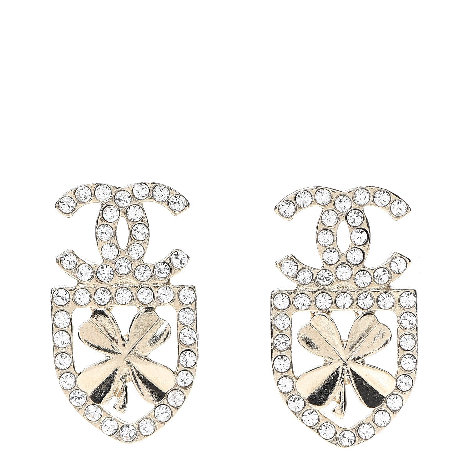 Chanel Crystal CC Sergeant Earrings Gold 1 of 5