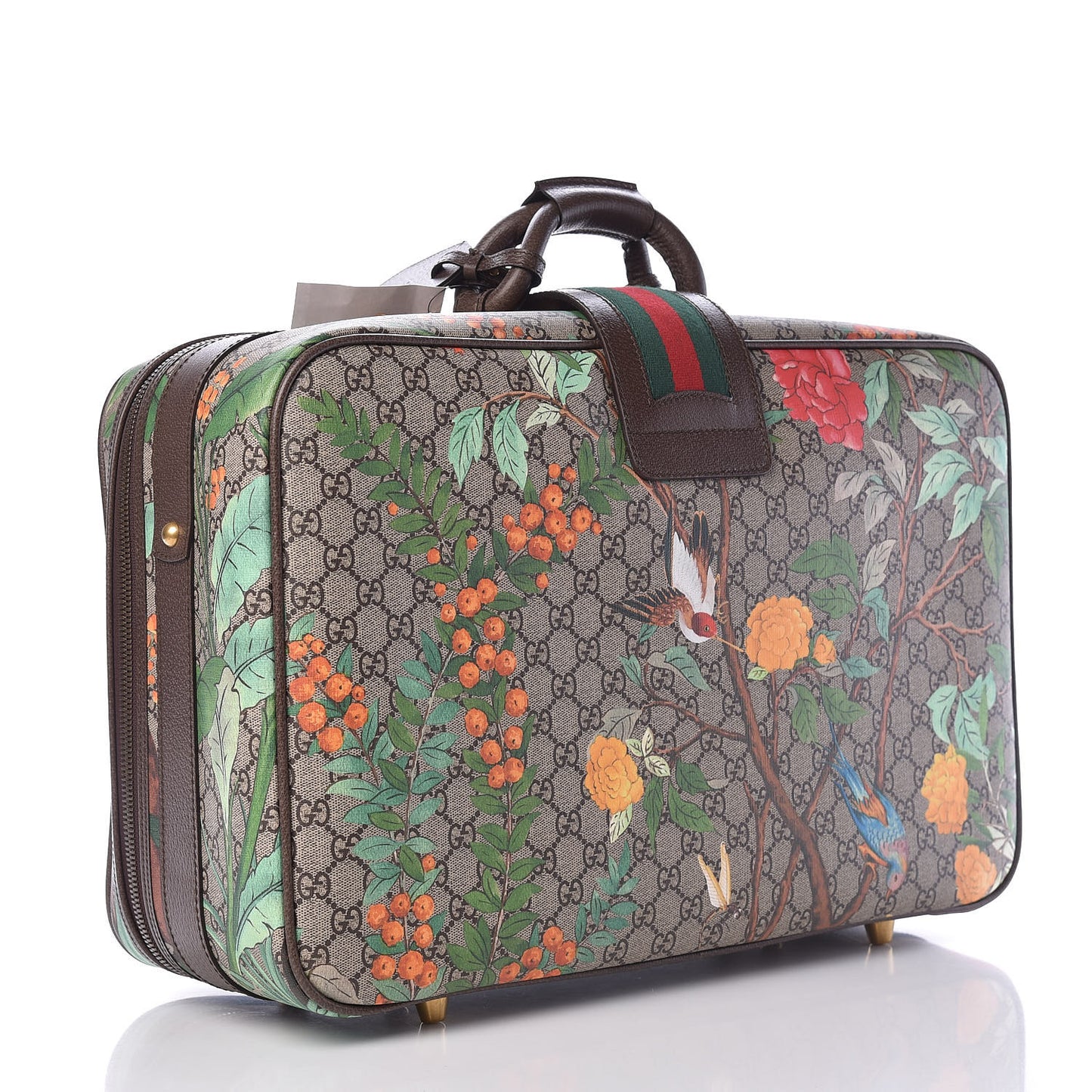GG Supreme Monogram Tian Web Suitcase Beige Multicolor New Acero