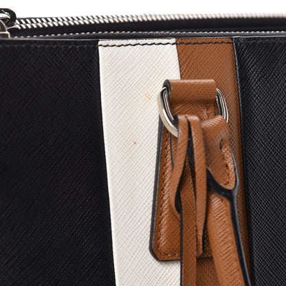 Prada Saffiano Baiadera Striped Medium Galleria Double Zip Tote Caramel Black White 14 of 14