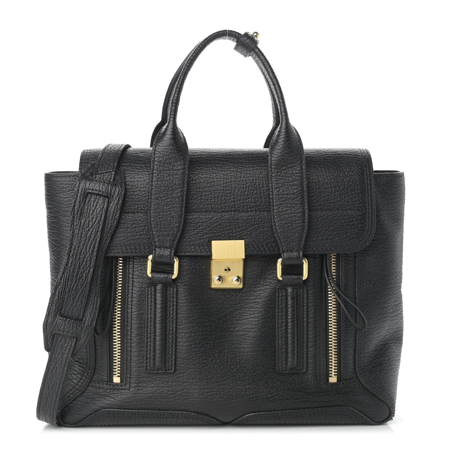 Textured Calfskin Medium Pashli Satchel Black