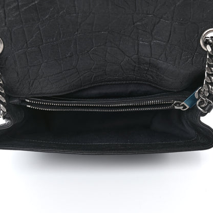 Saint Laurent Calfskin Crocodile Embossed Medium West Hollywood Monogram Fold-Over Black 4 of 4