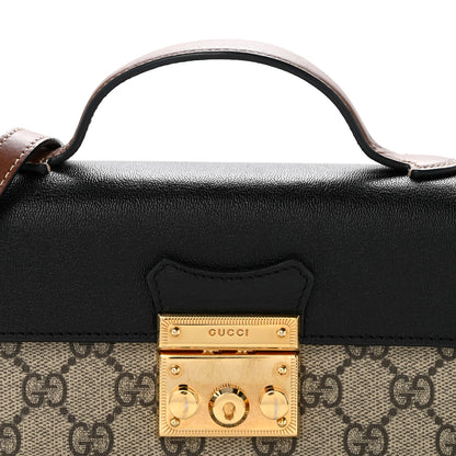 Gucci GG Supreme Monogram Calfskin Mini Padlock Top Handle Shoulder Bag Beige Black Cuir 8 of 15