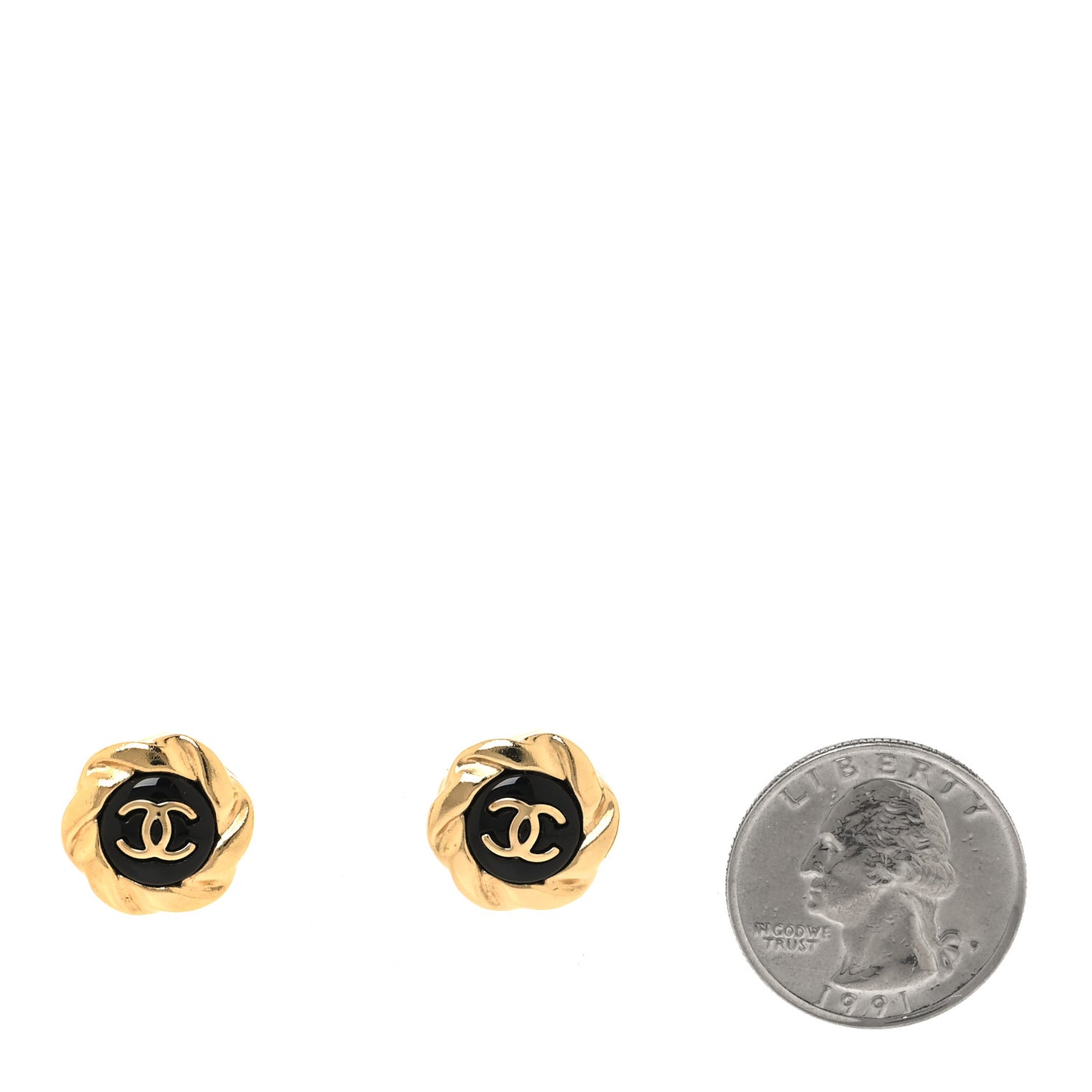 Resin CC Round Earrings Gold Black