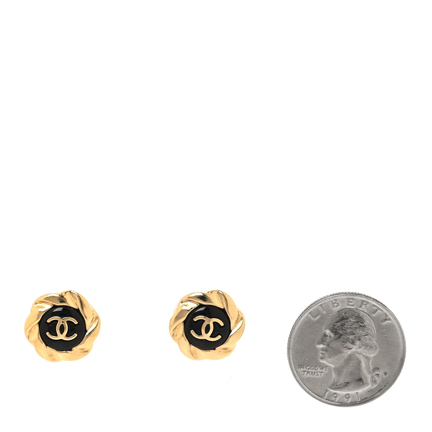 Chanel Resin CC Round Earrings Gold Black 2 of 5