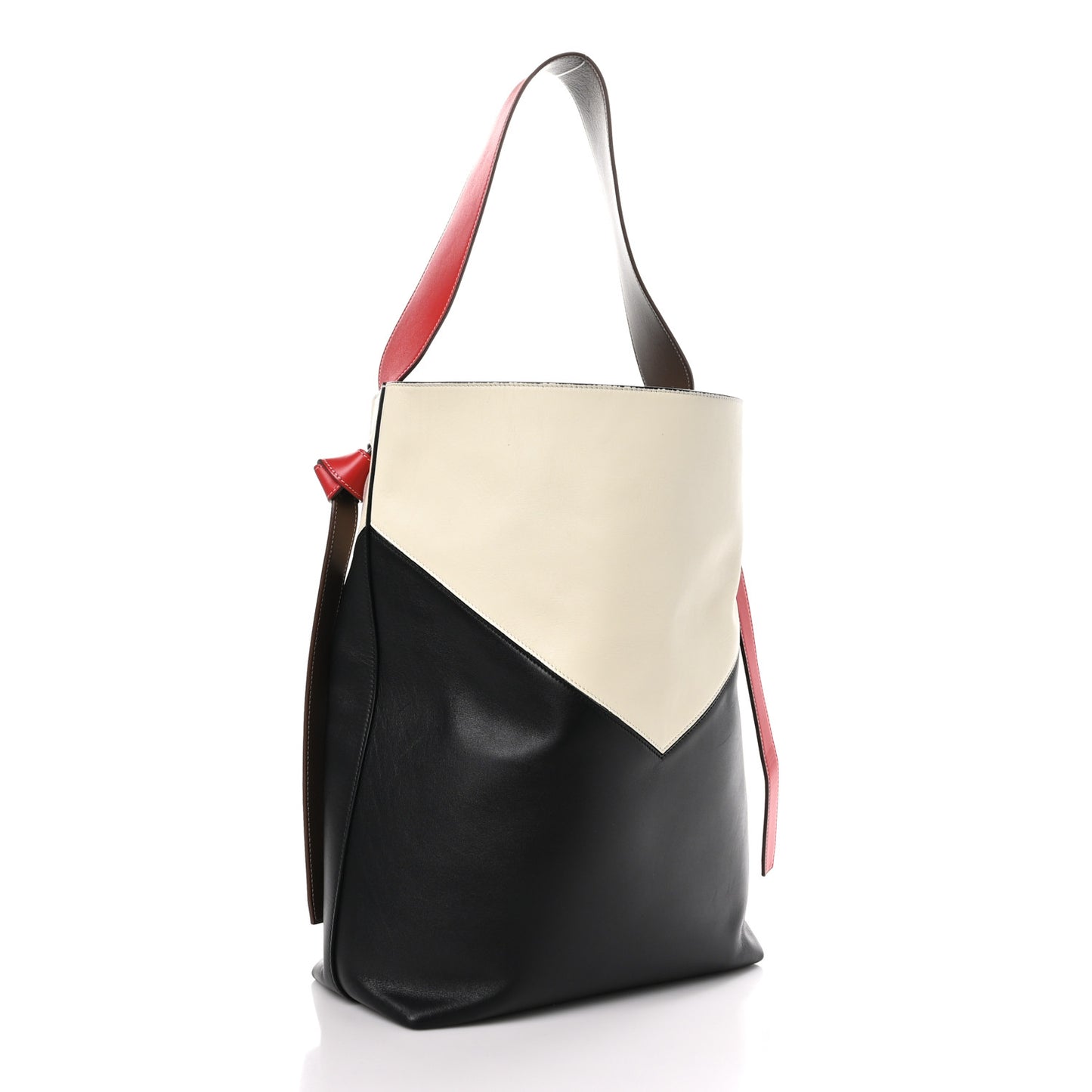 Shiny Smooth Calfskin Twisted Cabas Ivory Black