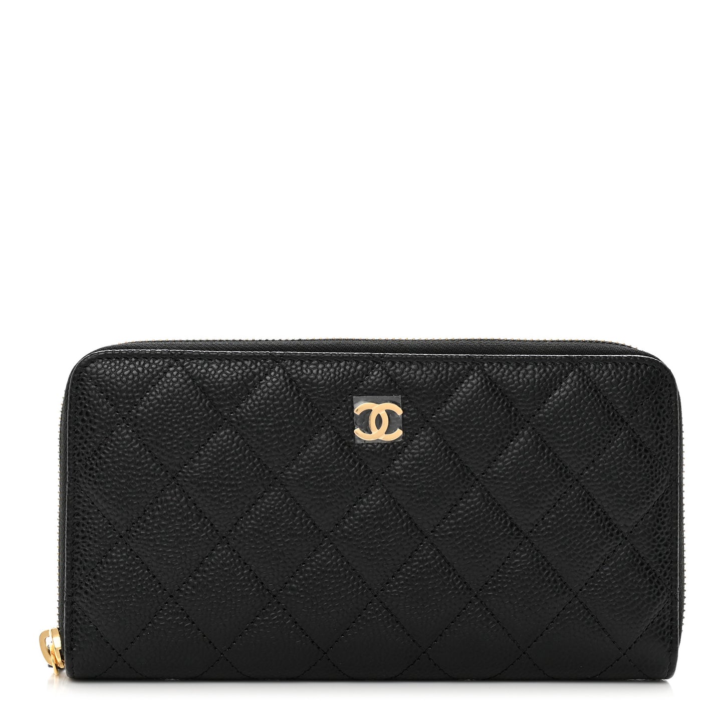 Caviar Quilted Large Gusset Zip Around Wallet Black