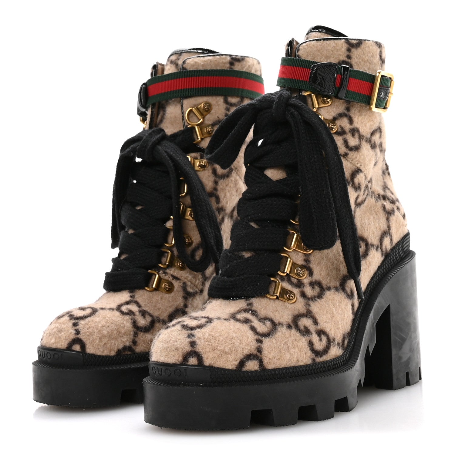 Gucci Covered Wool GG Monogram Womens Lace Up Combat Ankle Boots