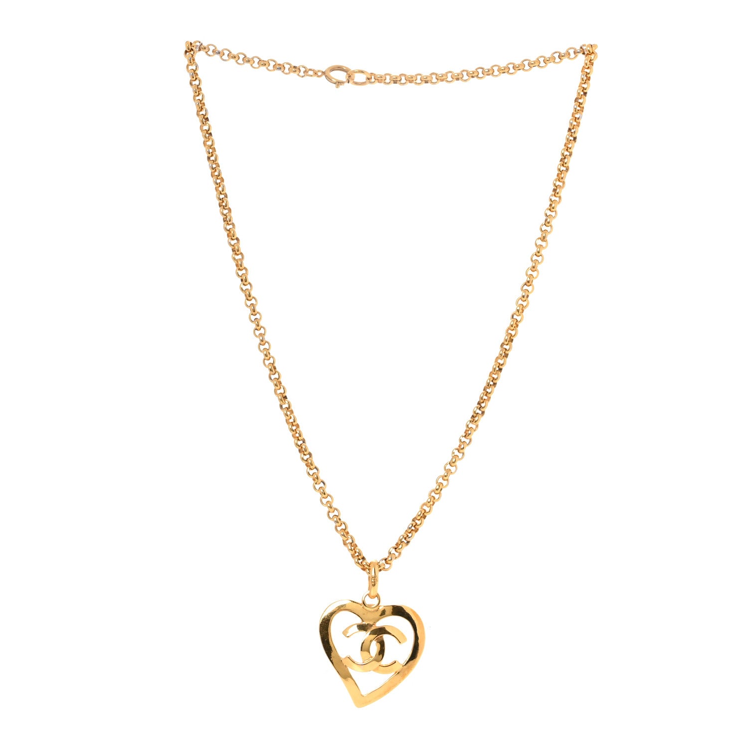 Chanel CC Heart Chain Pendant Necklace Gold 3 of 5