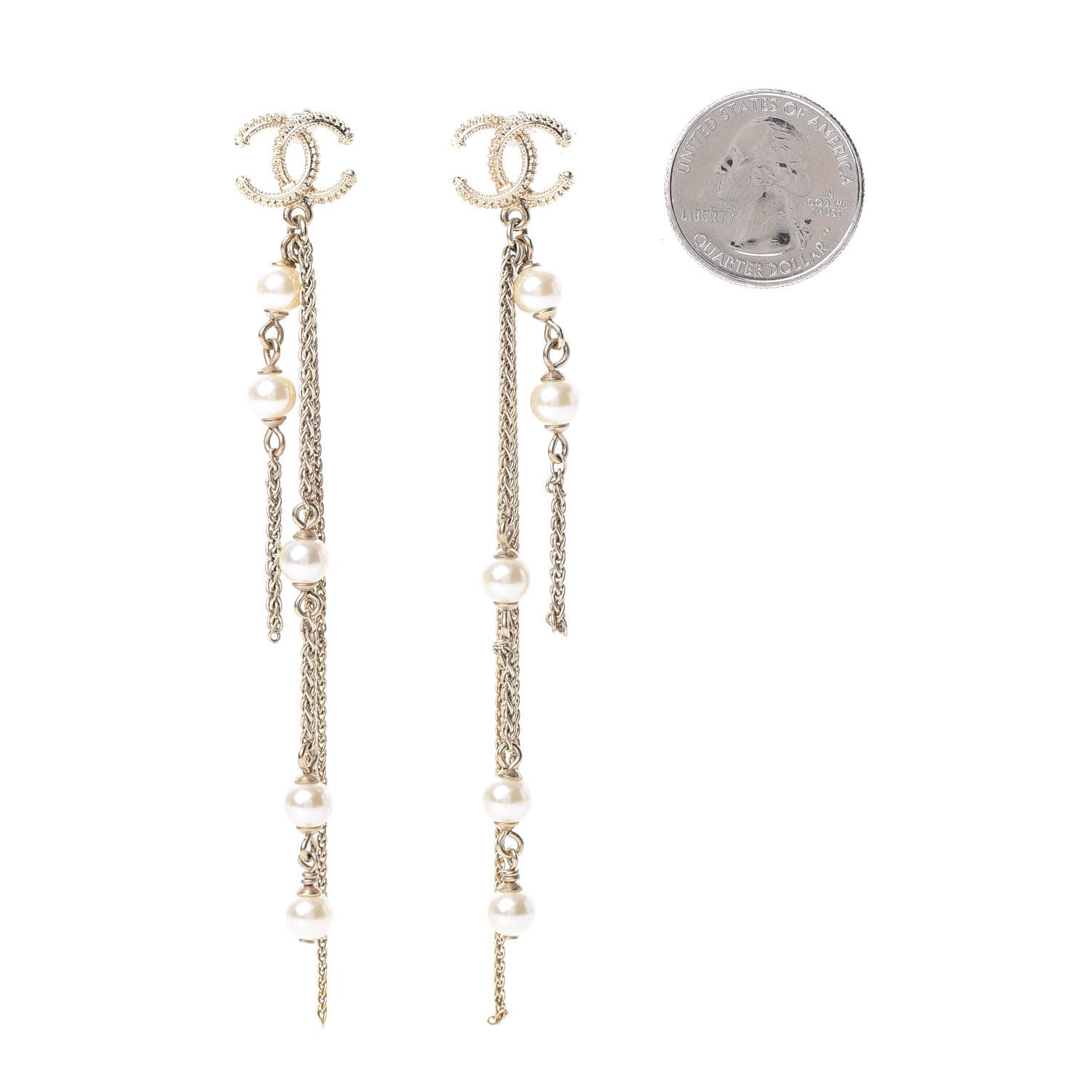 Chanel Pearl Beaded CC Drop Earrings Gold 2 of 5
