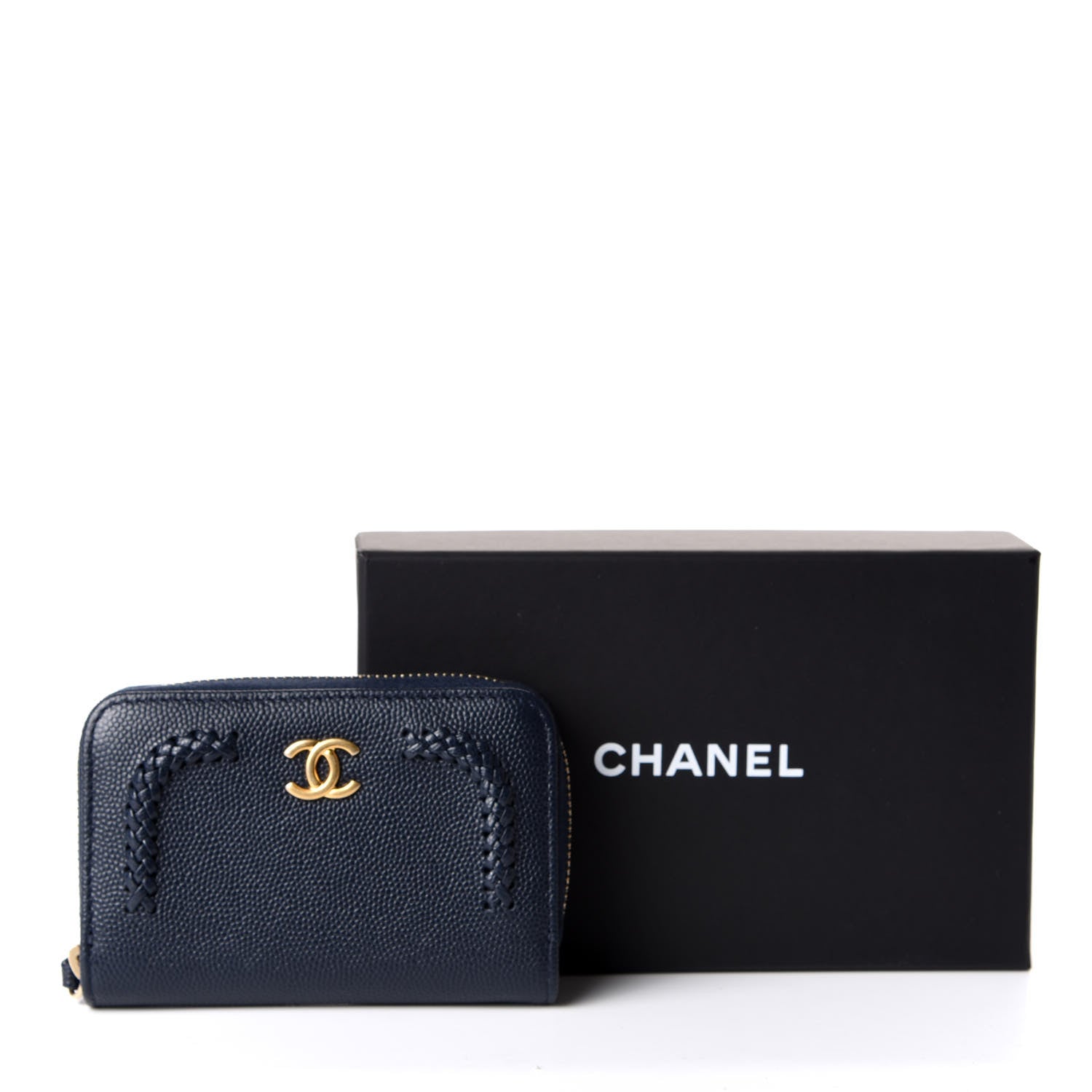 Chanel Caviar Braided Zip Around Coin Purse Navy 10 of 10