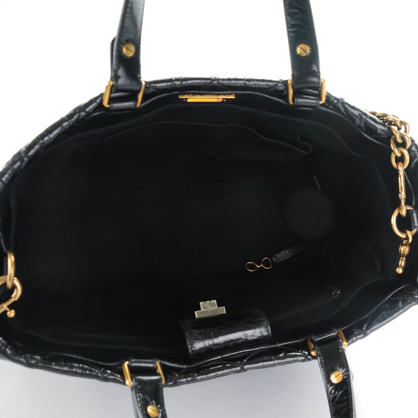Glazed Calfskin Quilted Mademoiselle Tote Black