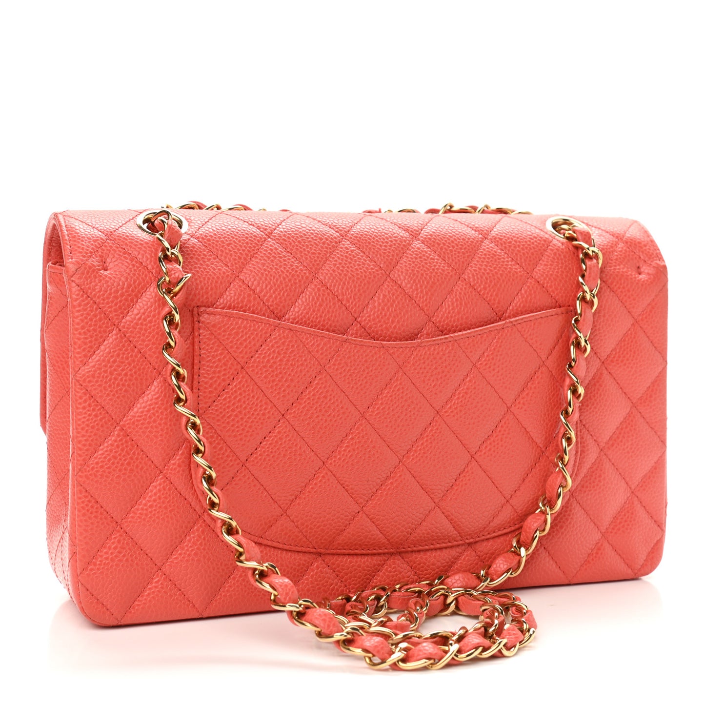 Caviar Quilted Medium Double Flap Light Red