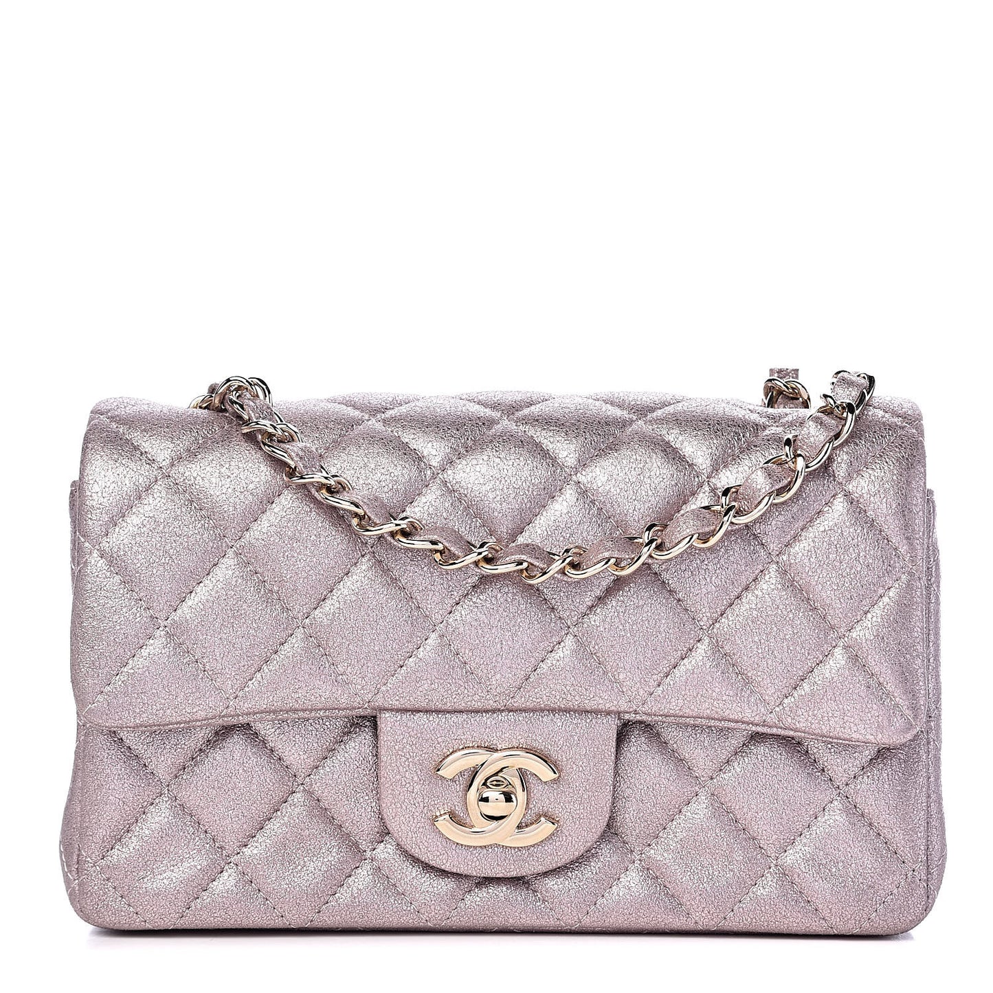 Metallic Goatskin Quilted Mini Rectangular Flap Pink