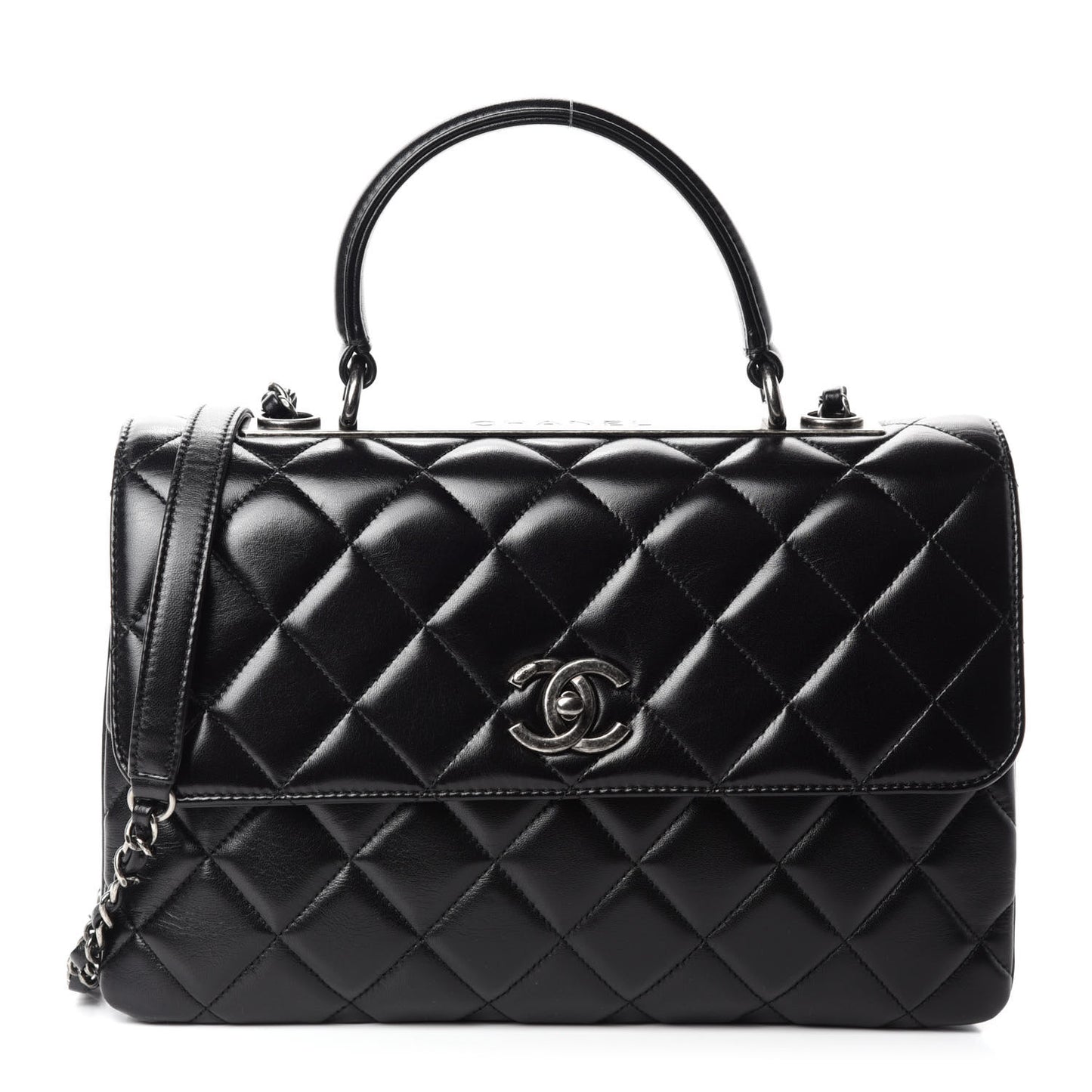 Lambskin Quilted Medium Trendy CC Flap Dual Handle Bag Black