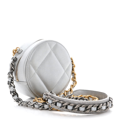 Chanel Metallic Lambskin Quilted Chanel 19 Round Clutch With Chain Silver 3 of 10