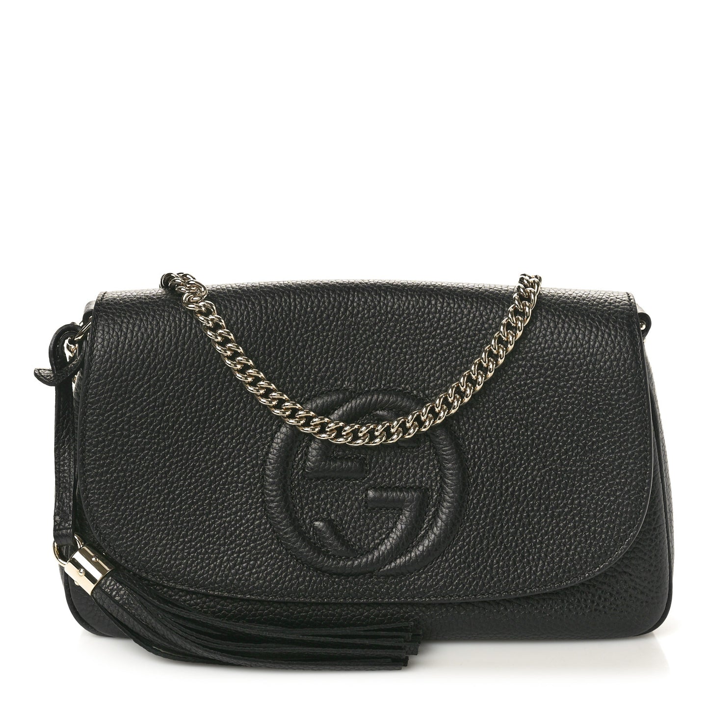 Pebbled Calfskin Medium Soho Flap Crossbody Black