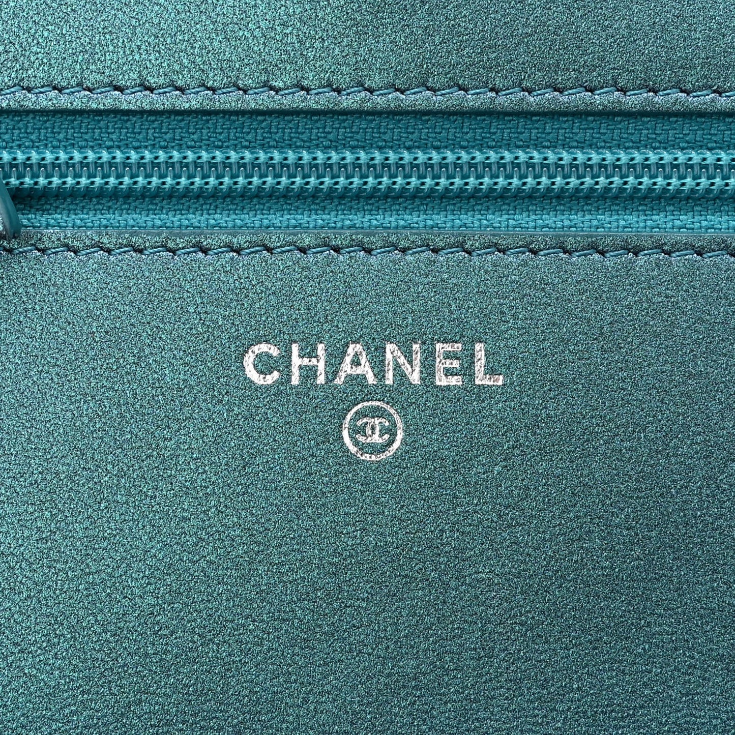 Iridescent Lambskin Quilted Wallet On Chain WOC Turquoise
