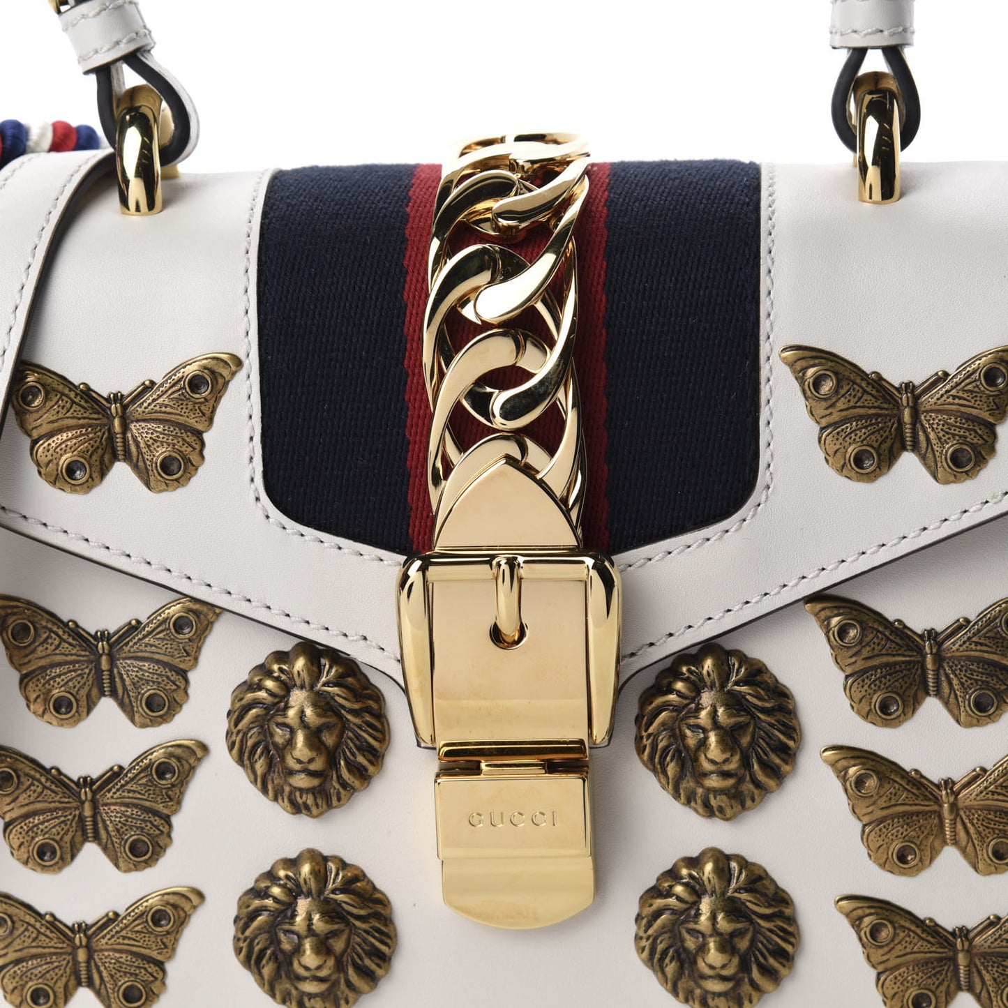 Calfskin Animal Studs Mini Sylvie Top Handle Bag White