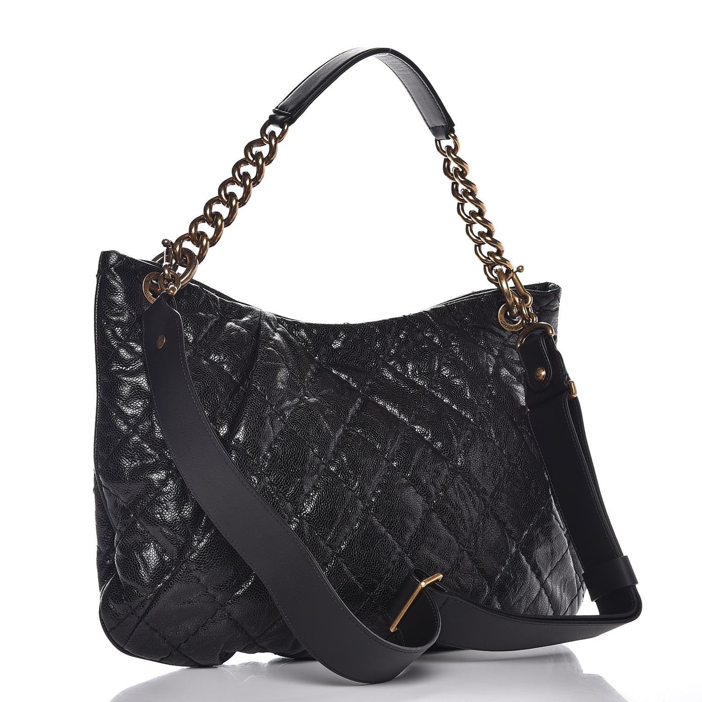 Crumpled Grained Calfskin Coco Pleats Hobo Black