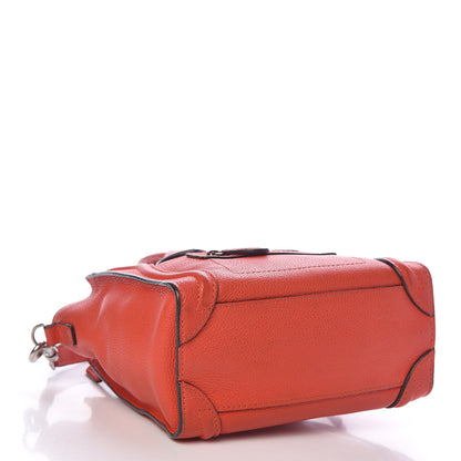Celine Drummed Calfskin Nano Luggage Vermillion 4 of 15