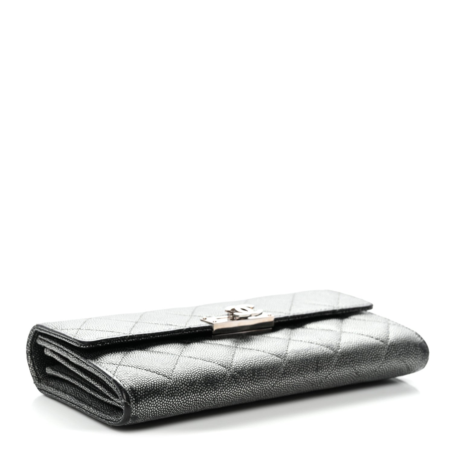 Chanel Metallic Caviar Quilted Large Golden Class Gusset Flap Wallet Dark Grey 4 of 16