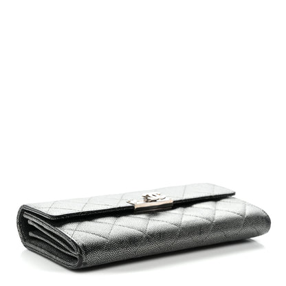 Chanel Metallic Caviar Quilted Large Golden Class Gusset Flap Wallet Dark Grey 4 of 16