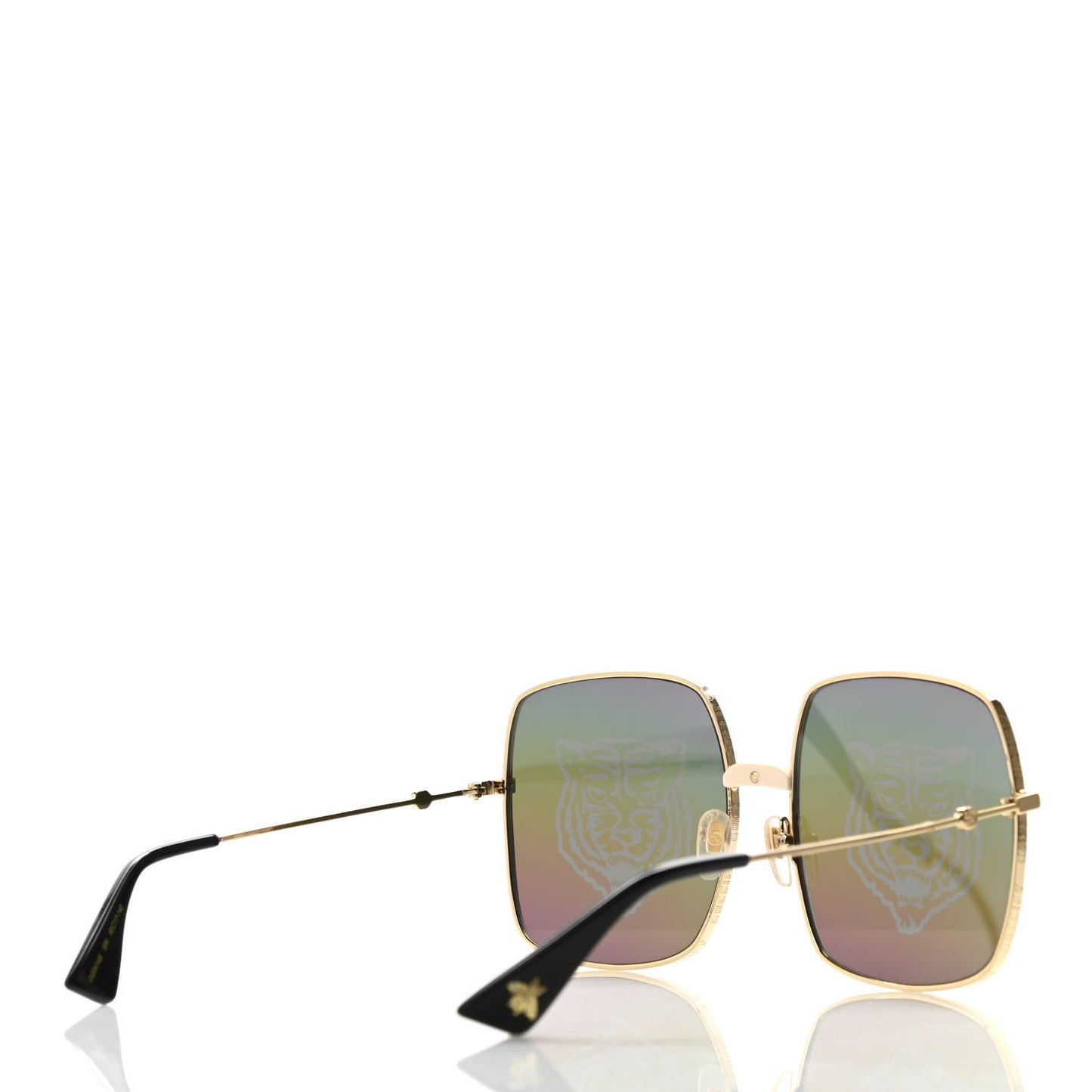 Metal Rectangular Frame Tiger Print Sunglasses GG0414S Gold