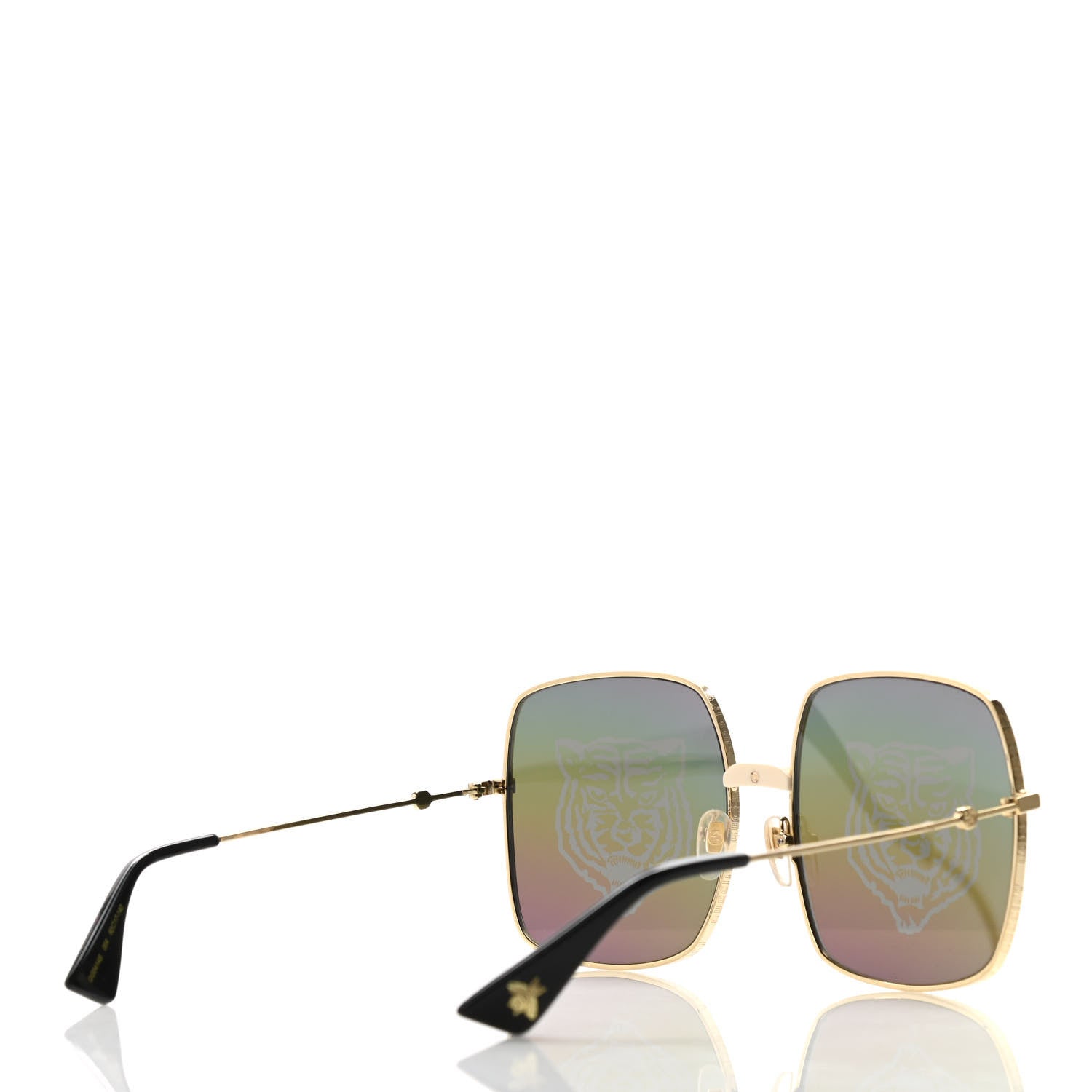 Gucci Metal Rectangular Frame Tiger Print Sunglasses GG0414S Gold 4 of 7