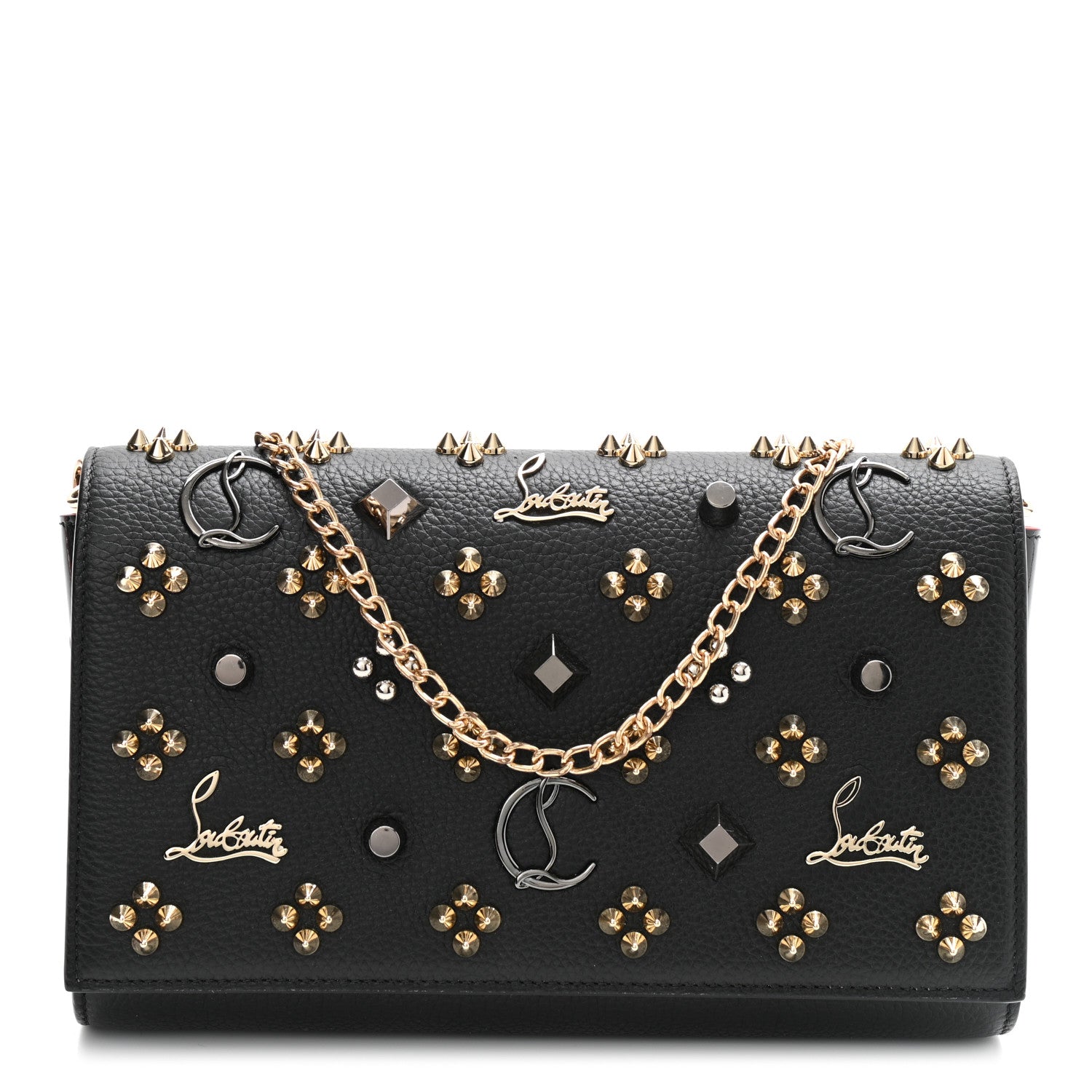 Christian Louboutin Grained Calfskin Spikes Loubinthesky Paloma Wallet On Chain Black Multimetal 1 of 19