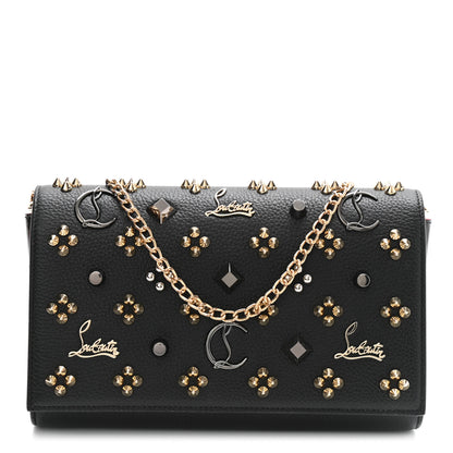 Christian Louboutin Grained Calfskin Spikes Loubinthesky Paloma Wallet On Chain Black Multimetal 1 of 19