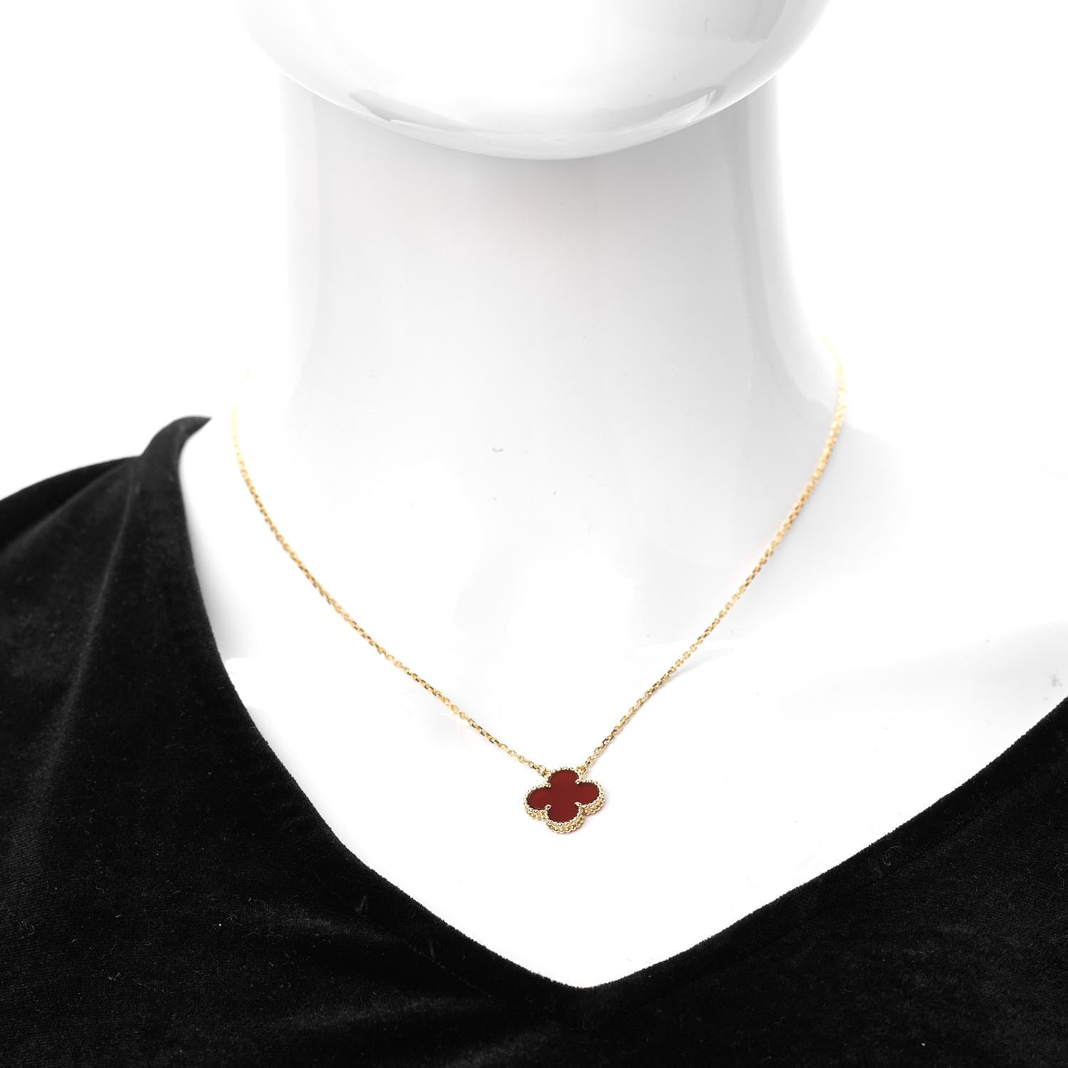 Van Cleef & Arpels 18K Yellow Gold Carnelian Vintage Alhambra Pendant Necklace 2 of 6