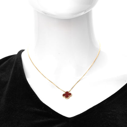 Van Cleef & Arpels 18K Yellow Gold Carnelian Vintage Alhambra Pendant Necklace 2 of 6