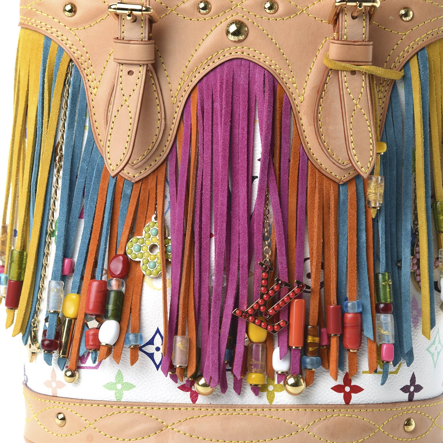 Louis Vuitton Monogram Multicolor Fringe Bucket White 9 of 12