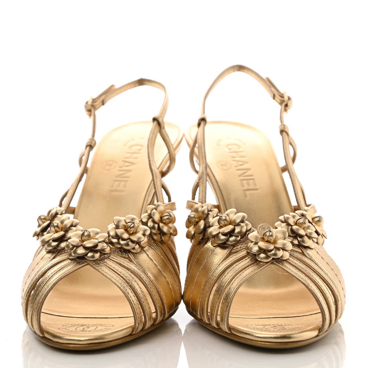 Chanel Laminated Lambskin Camellia Sandals 40 Gold 2 of 10