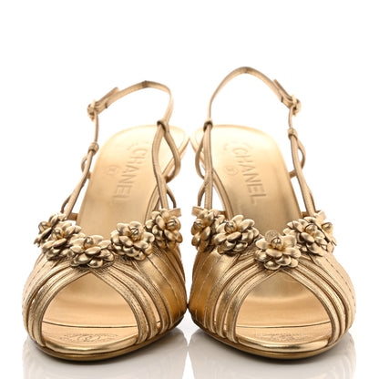 Chanel Laminated Lambskin Camellia Sandals 40 Gold 2 of 10