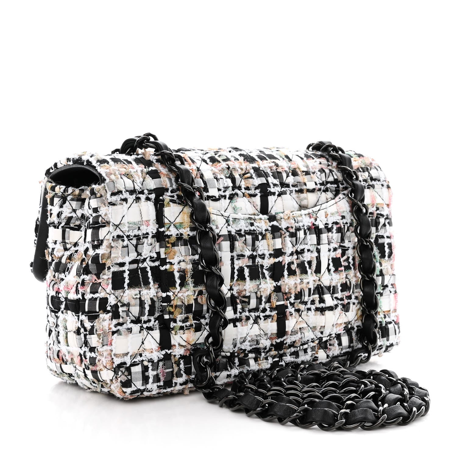 Chanel Tweed Quilted Mini Rectangular Flap White Black Multicolor 3 of 11