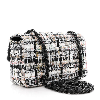 Chanel Tweed Quilted Mini Rectangular Flap White Black Multicolor 3 of 11