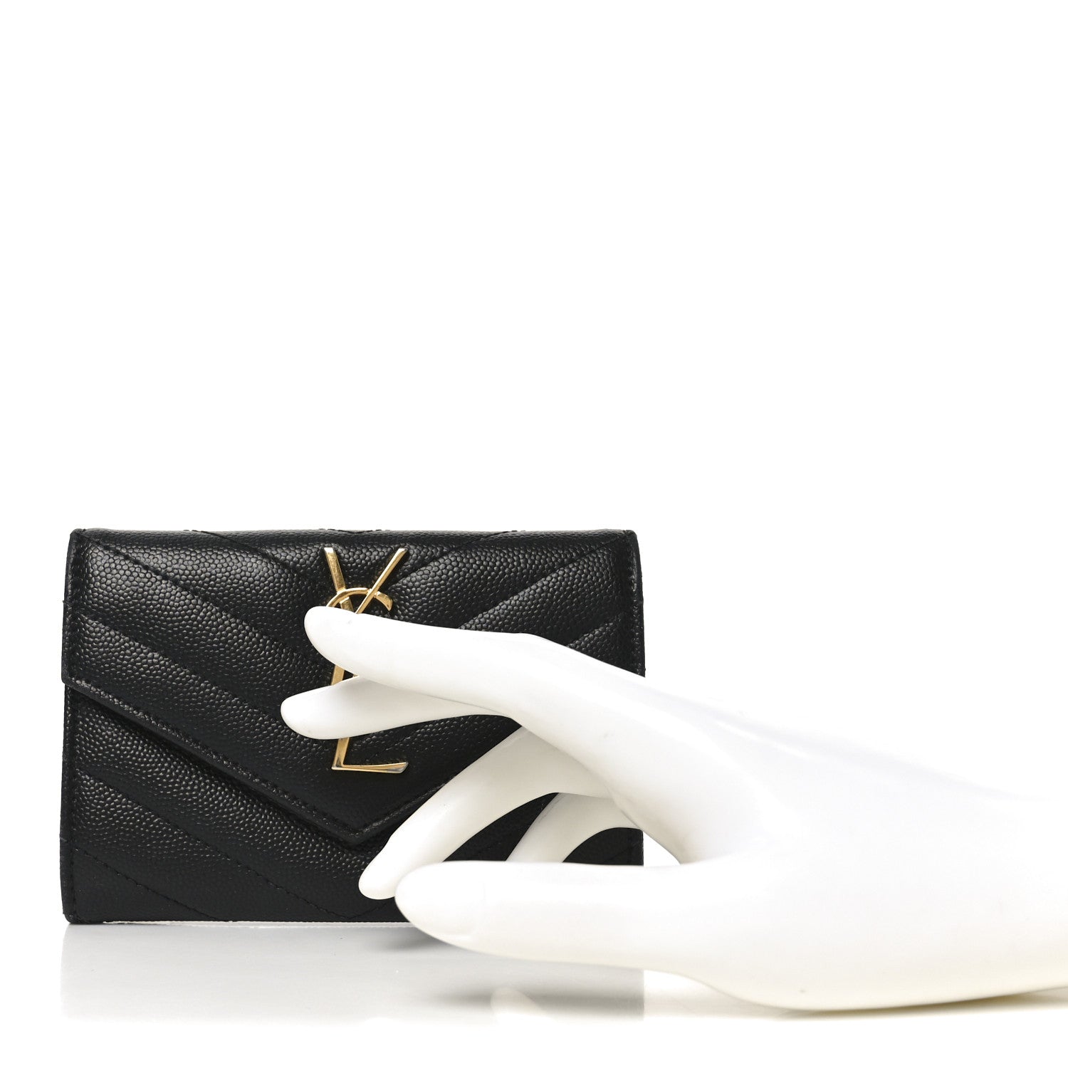 Saint Laurent Grain De Poudre Matelasse Chevron Small Monogram Envelope Wallet Black 2 of 7