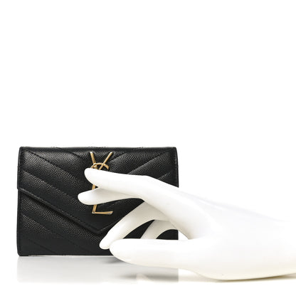 Saint Laurent Grain De Poudre Matelasse Chevron Small Monogram Envelope Wallet Black 2 of 7